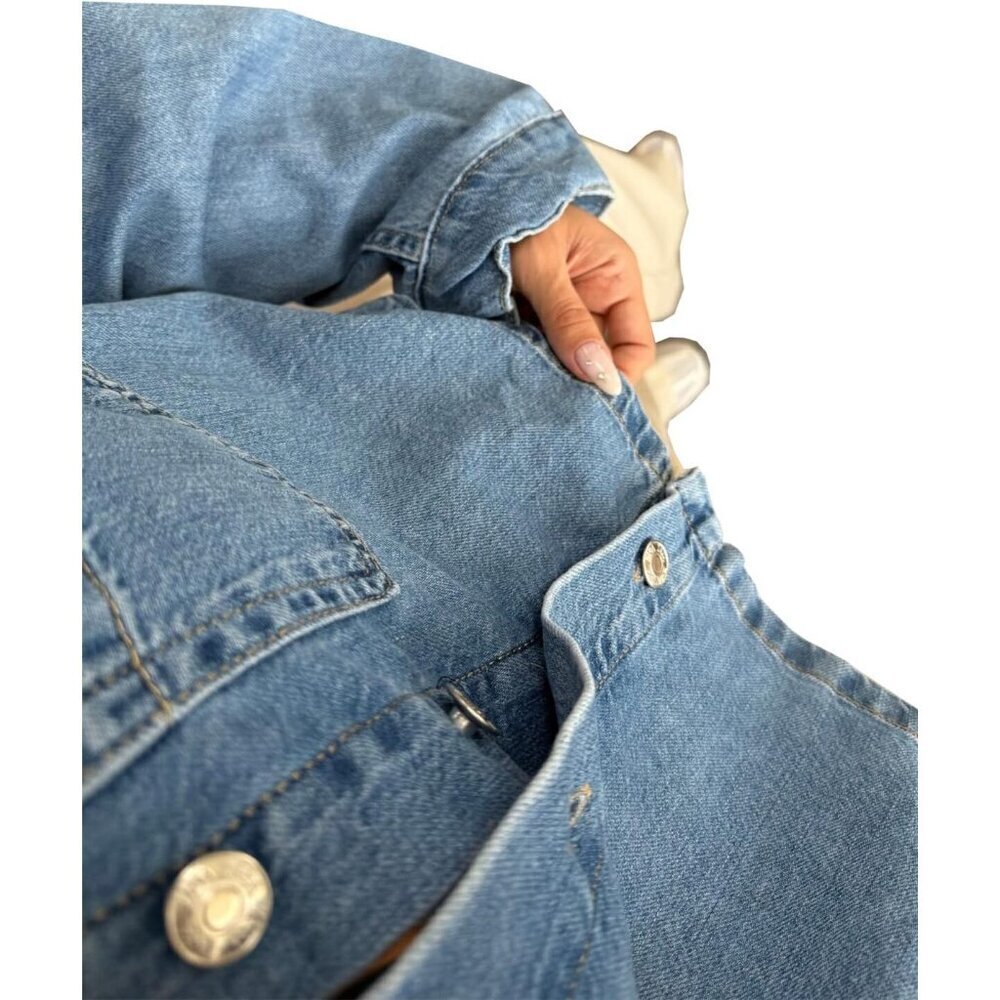 Women's Crop Jean Denim Jackets Button Down Long Sleeve Jacket Coat Blue-b - Picture 4 of 7